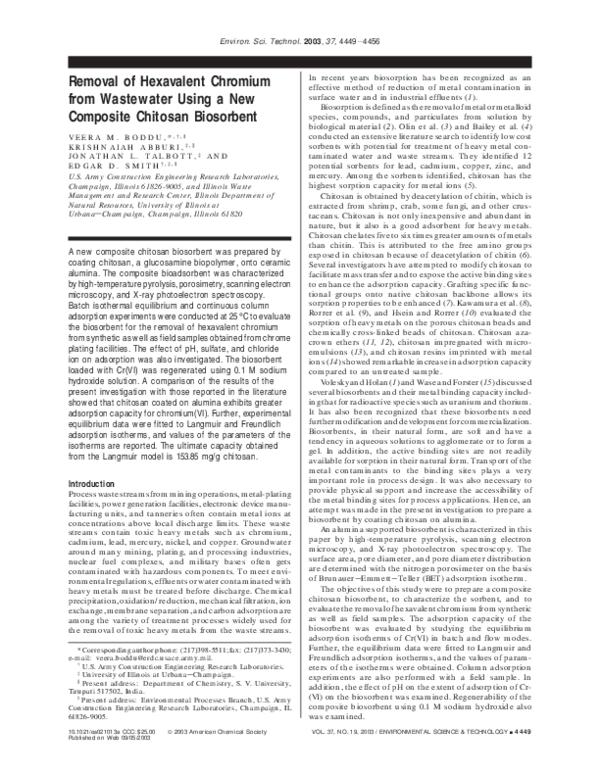 (PDF) Removal of Hexavalent Chromium from Wastewater Using a New ...