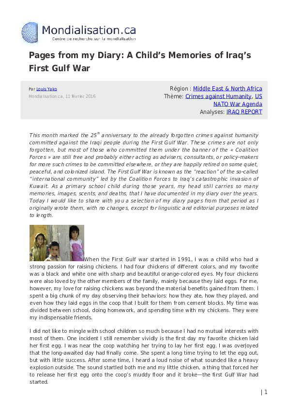 (PDF) Pages from my Diary: A Child’s Memories of Iraq’s First Gulf War