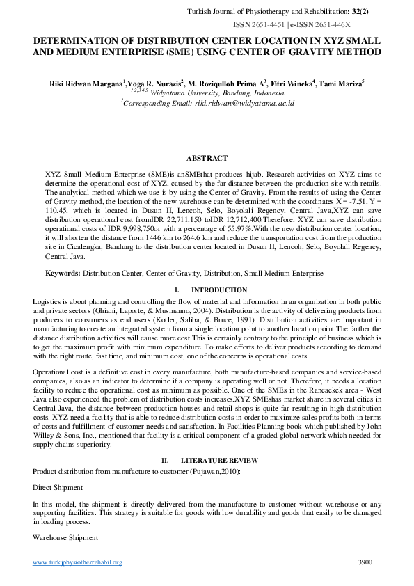 (PDF) Determination Of Distribution Center Location In Xyz Small And ...