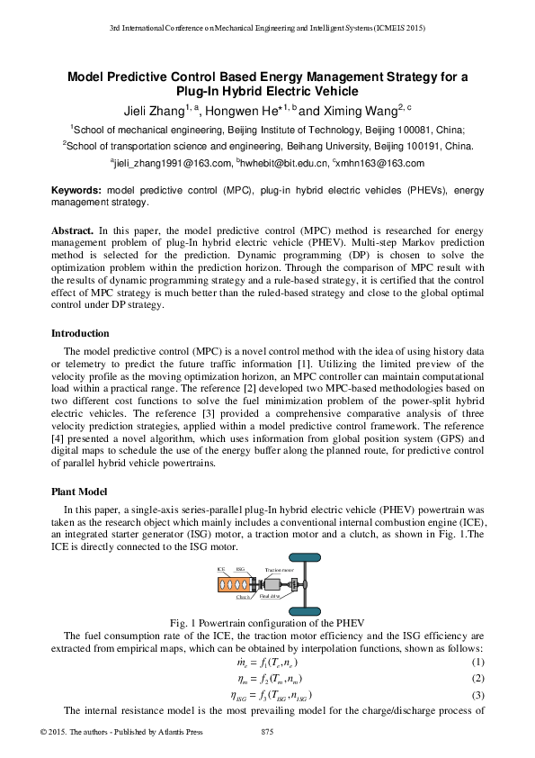 (PDF) Model Predictive Control Based Energy Management Strategy for a ...