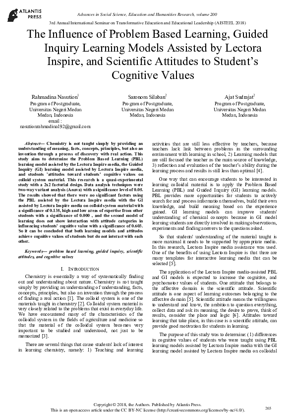 (PDF) The Influence of Problem Based Learning, Guided Inquiry Learning ...