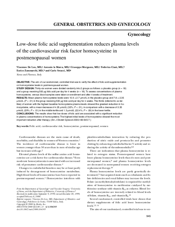 (PDF) Low-dose folic acid supplementation reduces plasma levels of the ...