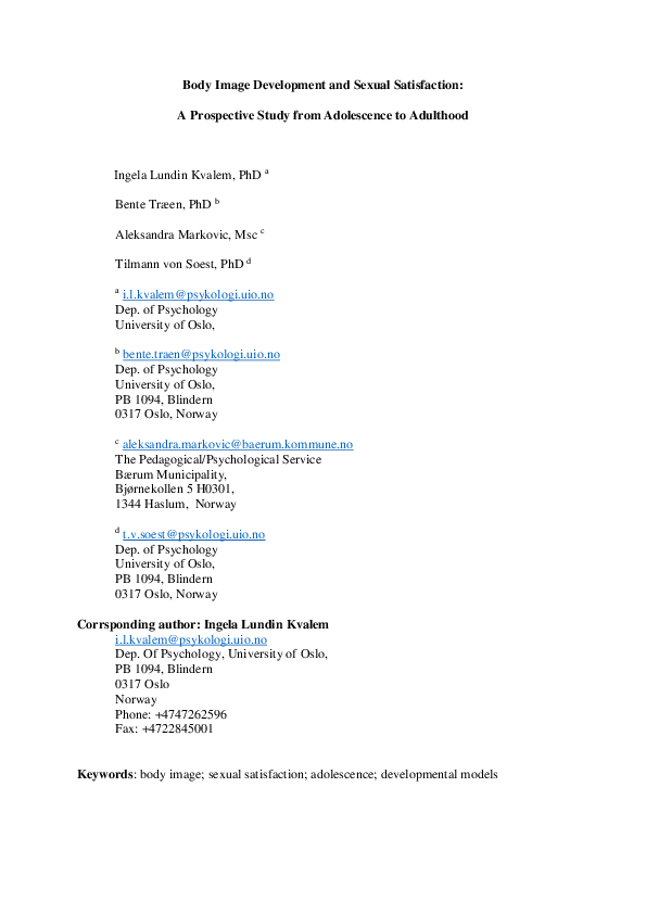 (PDF) Body Image Development and Sexual Satisfaction: A Prospective ...