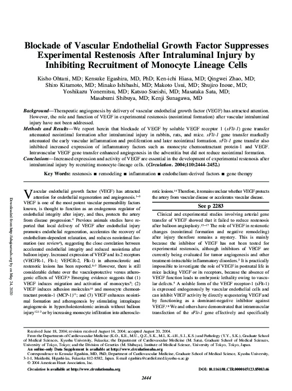 (PDF) Blockade of Vascular Endothelial Growth Factor Suppresses ...