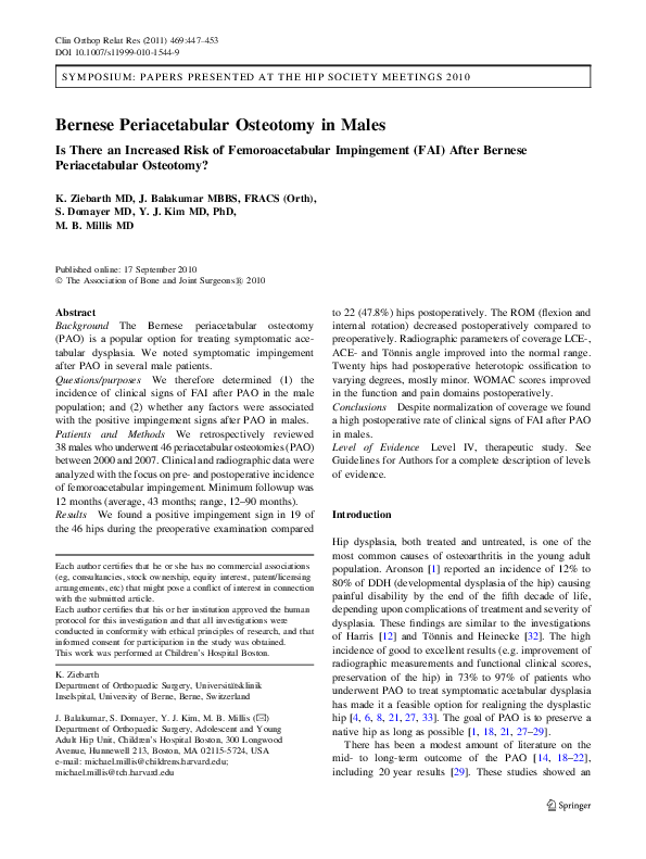 (PDF) Bernese Periacetabular Osteotomy in Males: Is There an Increased ...