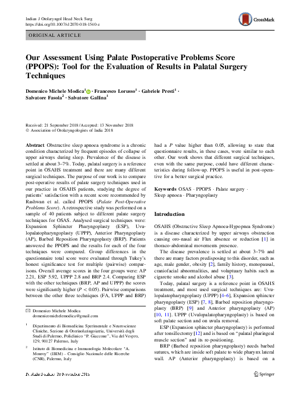 (PDF) Our Assessment Using Palate Postoperative Problems Score (PPOPS ...