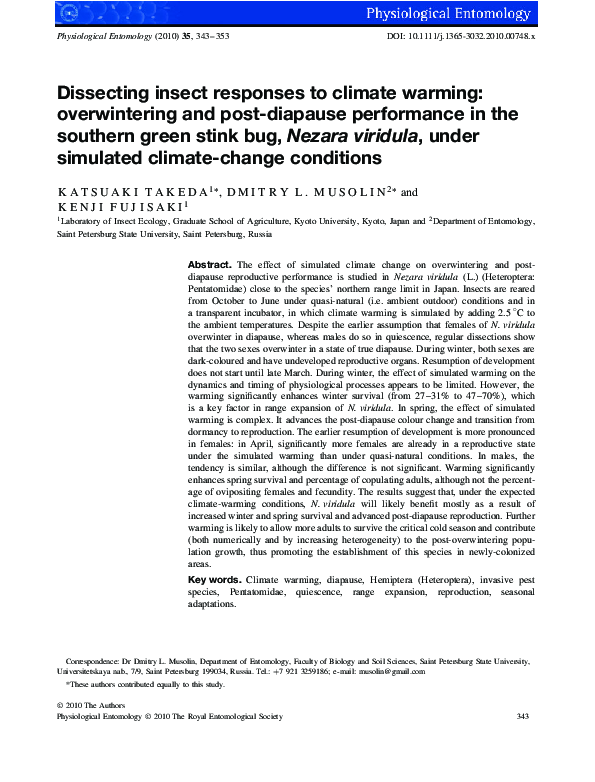 (PDF) Dissecting insect responses to climate warming: overwintering and ...