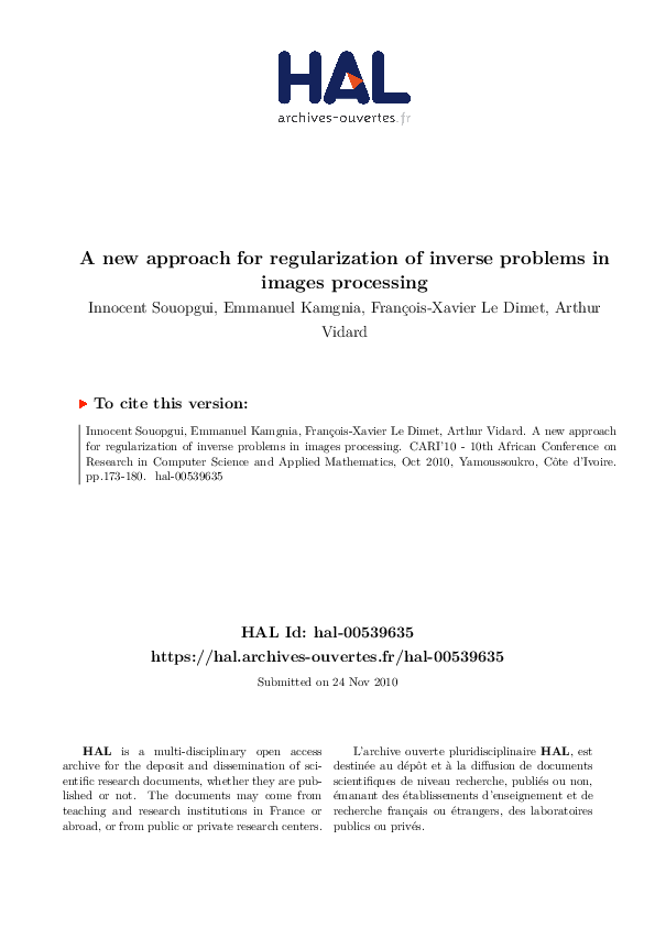 (PDF) A new approach for regularization of inverse problems in images ...