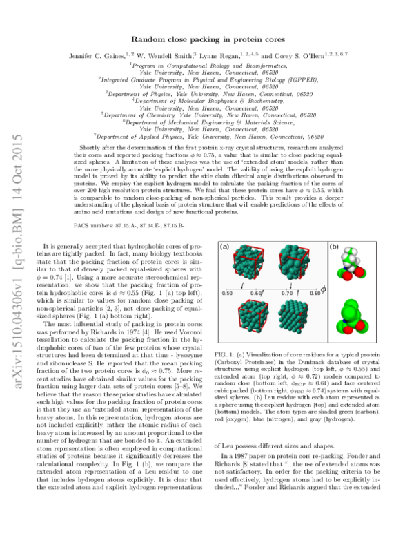 (PDF) Random close packing in protein cores