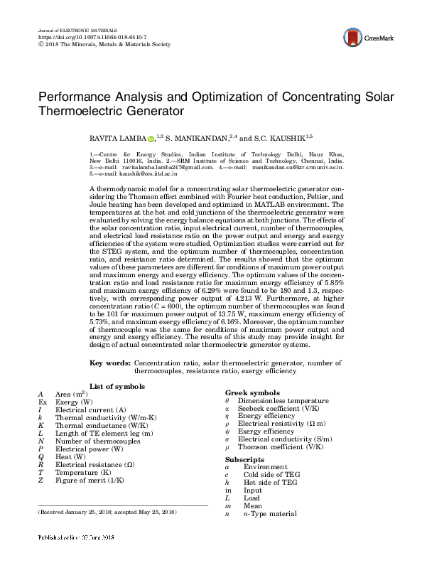 (PDF) Performance Analysis and Optimization of Concentrating Solar ...