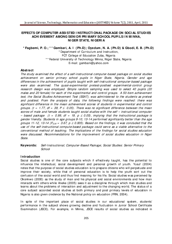 (PDF) EFFECTS OF COMPUTER ASSISTED INSTRUCTIONAL PACKAGE ON SOCIAL ...