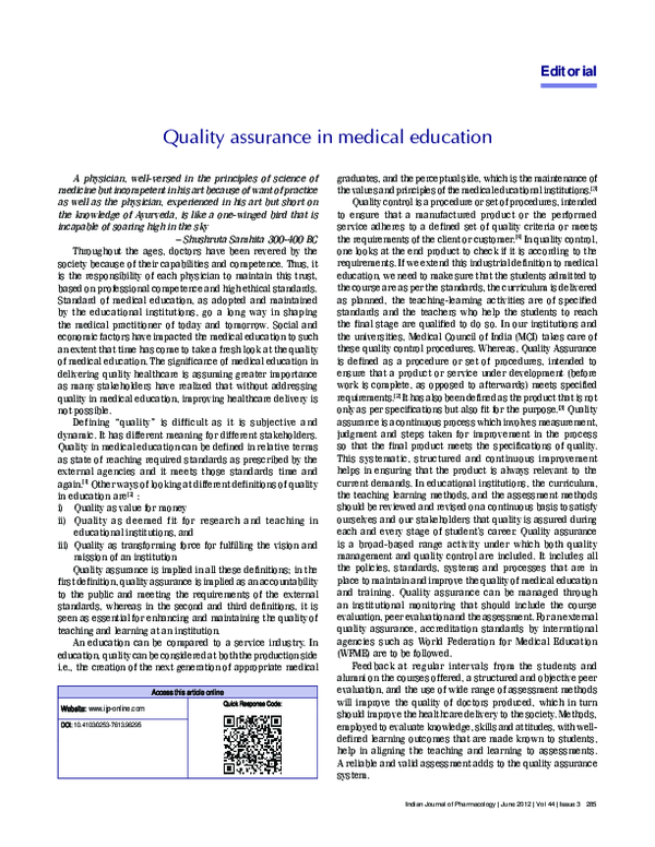 (PDF) Quality assurance in medical education Medha Joshi Academia.edu