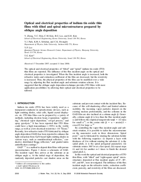 (PDF) Optical and electrical properties of indium tin oxide thin films ...