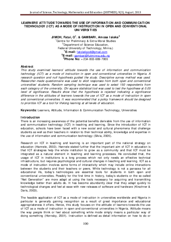 (PDF) LEARNERS' ATTITUDE TOWARDS THE USE OF INFORMATION AND ...