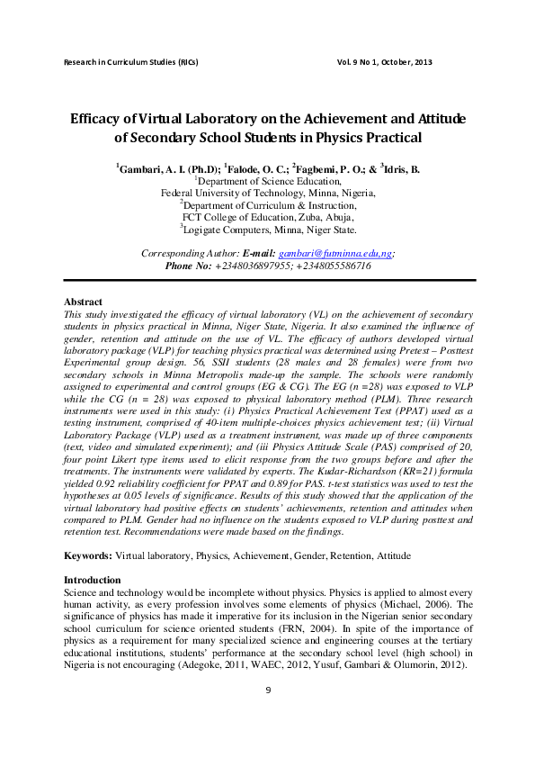 (PDF) Efficacy of Virtual Laboratory on the Achievement and Attitude of ...