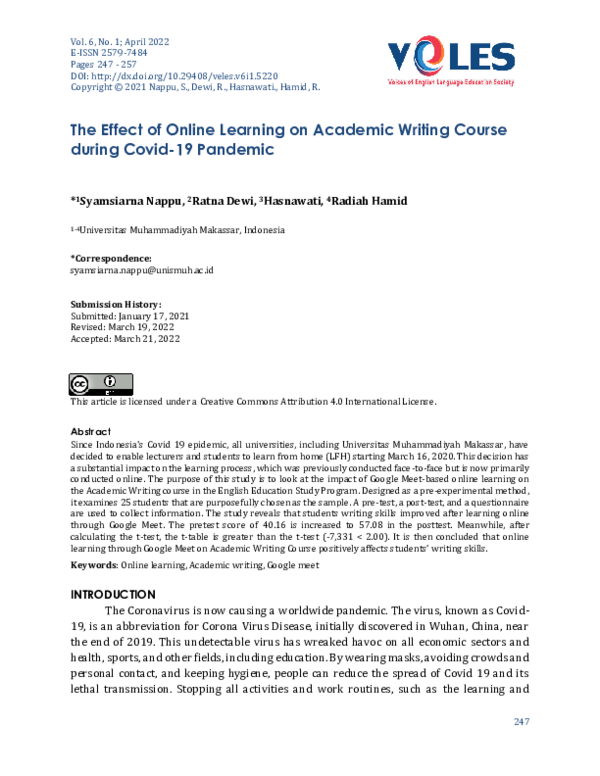(PDF) The Effect of Online Learning on Academic Writing Course During ...