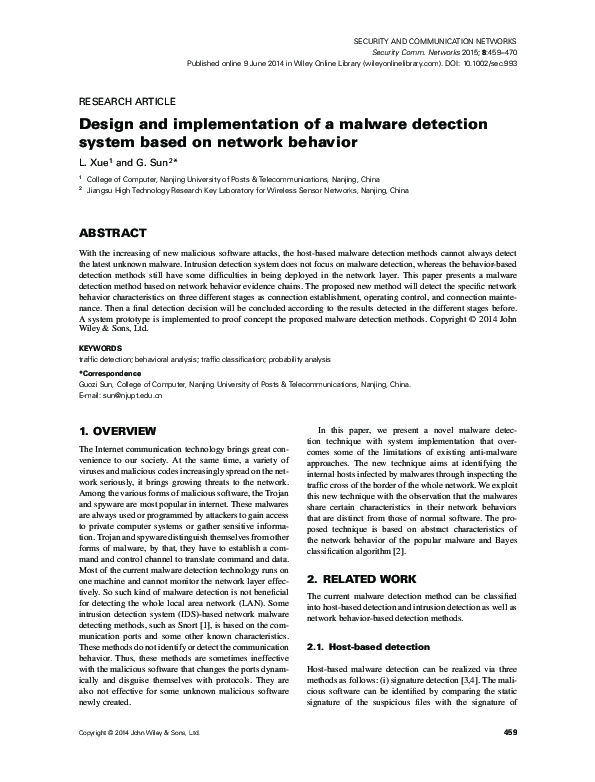 (PDF) Design and implementation of a malware detection system based on ...