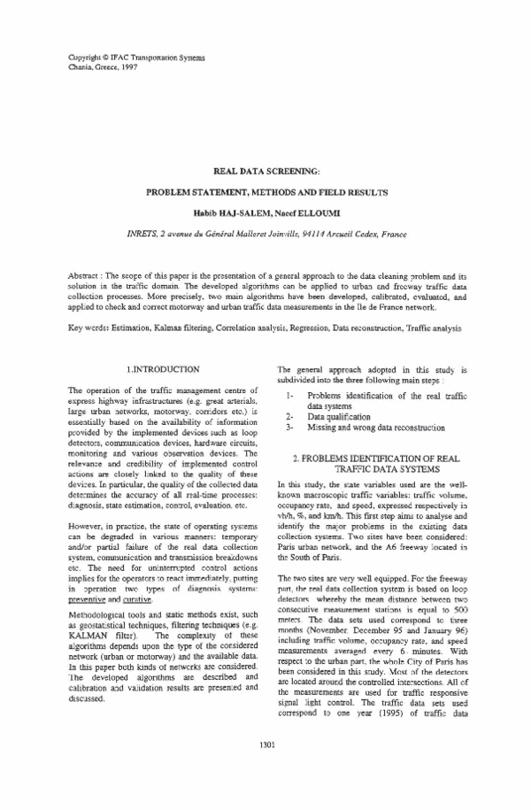 (PDF) Real Data Screening: Problem Statement, Methods and Field Results