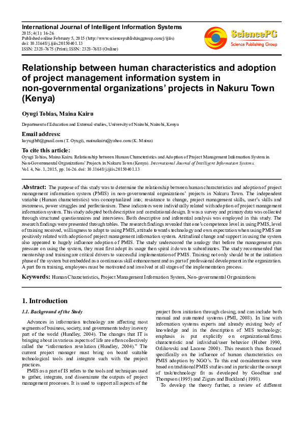 (PDF) Relationship between Human Characteristics and Adoption of ...