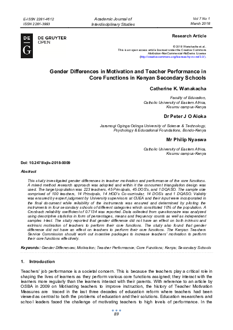 (PDF) Gender Differences in Motivation and Teacher Performance in Core ...