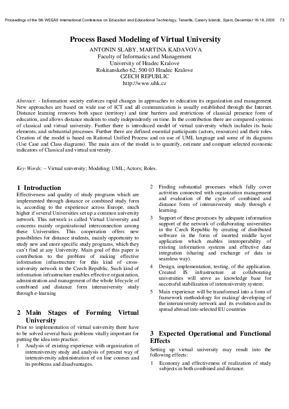 (PDF) Process Based Modeling of Virtual University