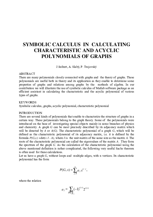 (PDF) Symbolic Calculus in Calculating Characteristic and Acyclic ...