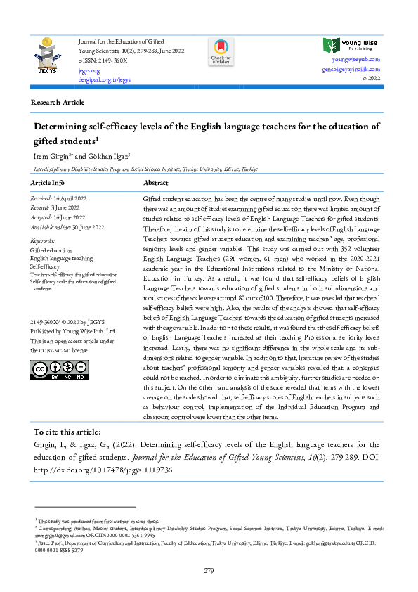 (PDF) Determining self-efficacy levels of the English language teachers ...