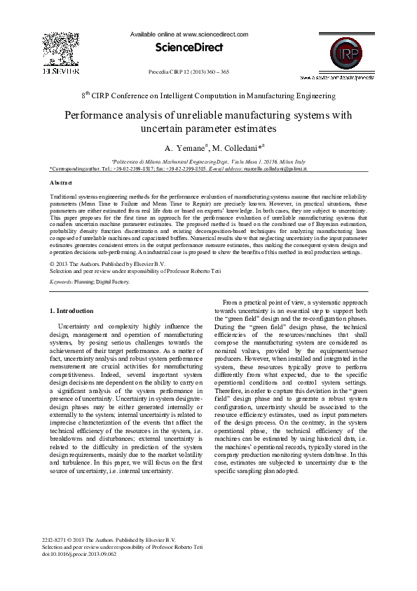 (PDF) Performance Analysis of Unreliable Manufacturing Systems with ...