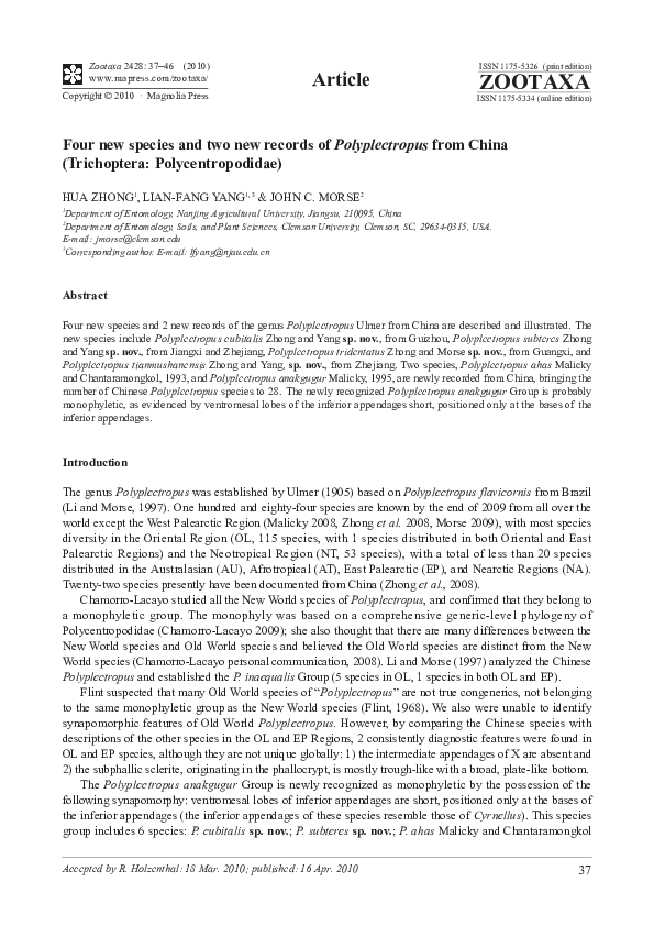 (PDF) Four new species and two new records of Polyplectropus from China ...