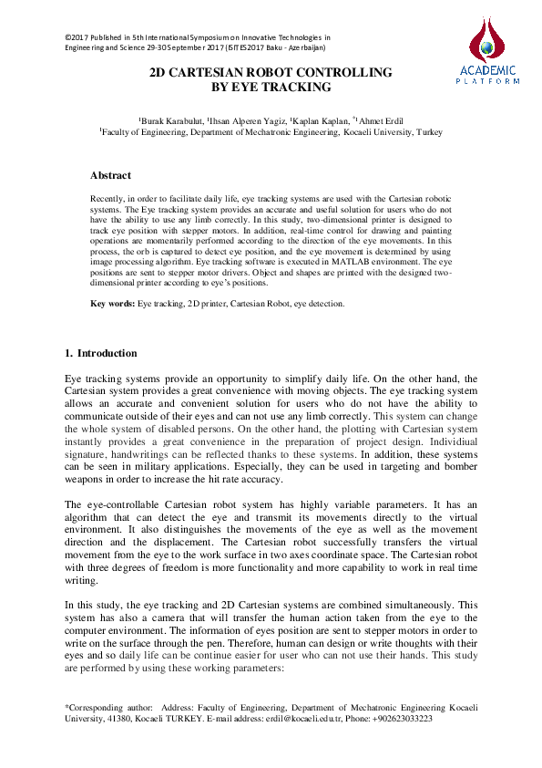 (PDF) 2D Cartesian Robot Controlling By Eye Tracking