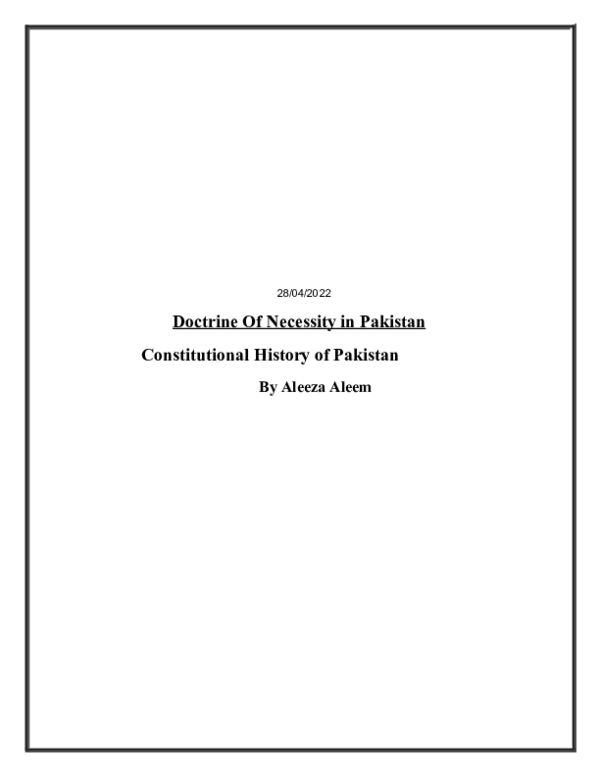 (DOC) Doctrine Of Necessity in Pakistan Constitutional History of Pakistan