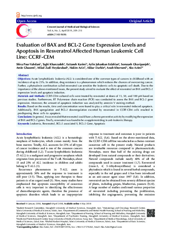 (PDF) Evaluation of BAX and BCL-2 Gene Expression Levels and Apoptosis ...