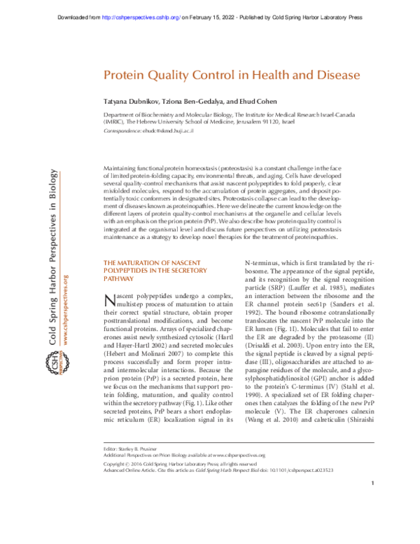 (PDF) Protein Quality Control in Health and Disease