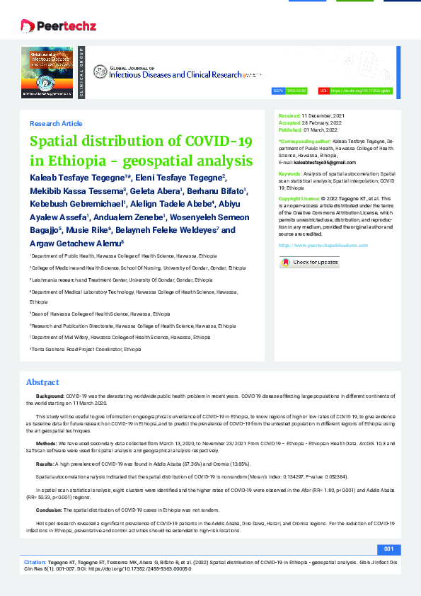 (PDF) Spatial distribution of COVID-19 in Ethiopia - geospatial analysis
