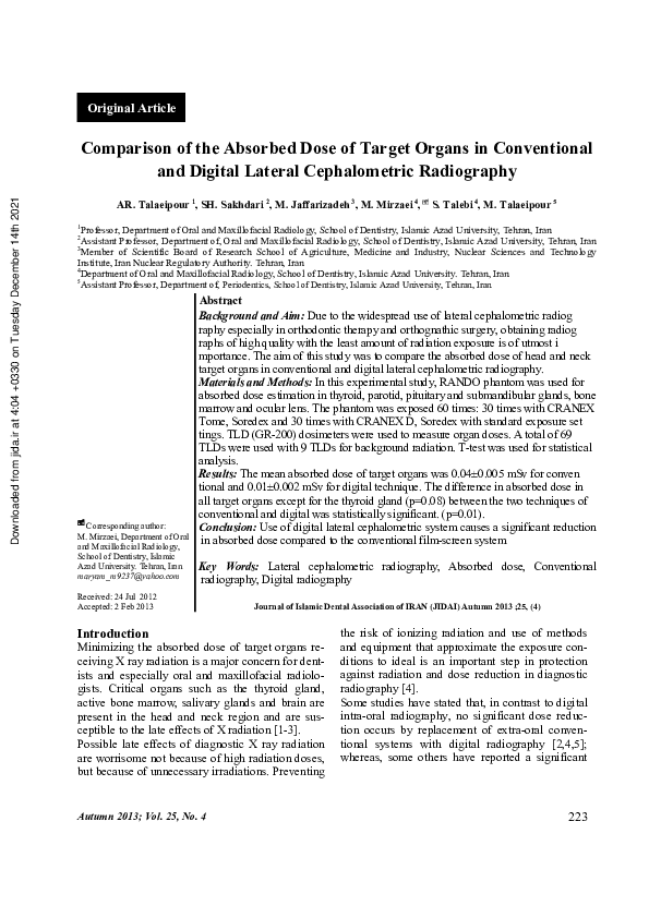 (PDF) Comparison of the Absorbed Dose of Target Organs in Conventional ...