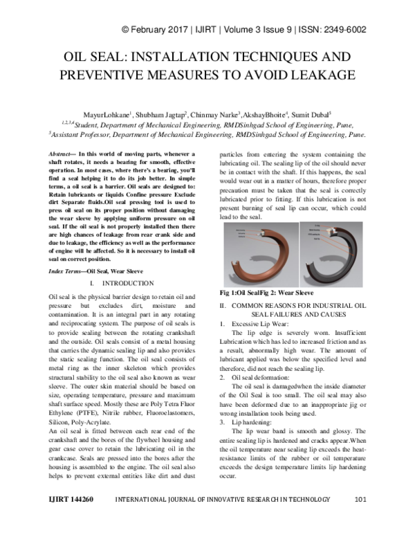 (PDF) Oil Seal Installation Techniques and Preventive Measures to