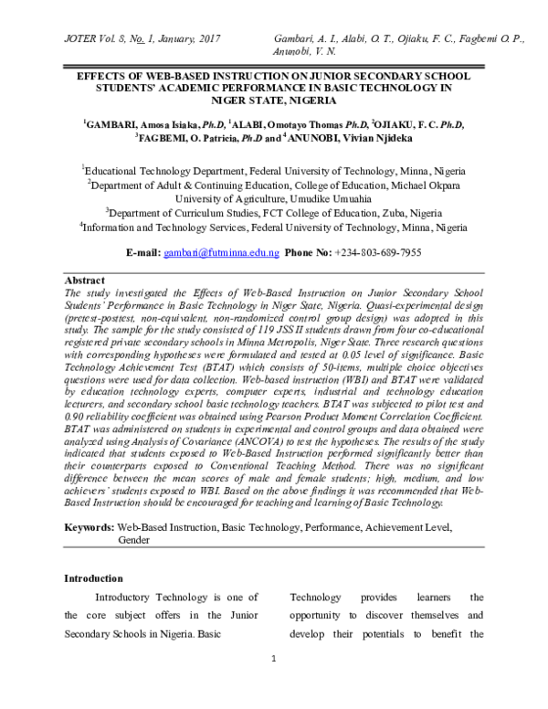 (PDF) EFFECTS OF WEB-BASED INSTRUCTION ON JUNIOR SECONDARY SCHOOL ...