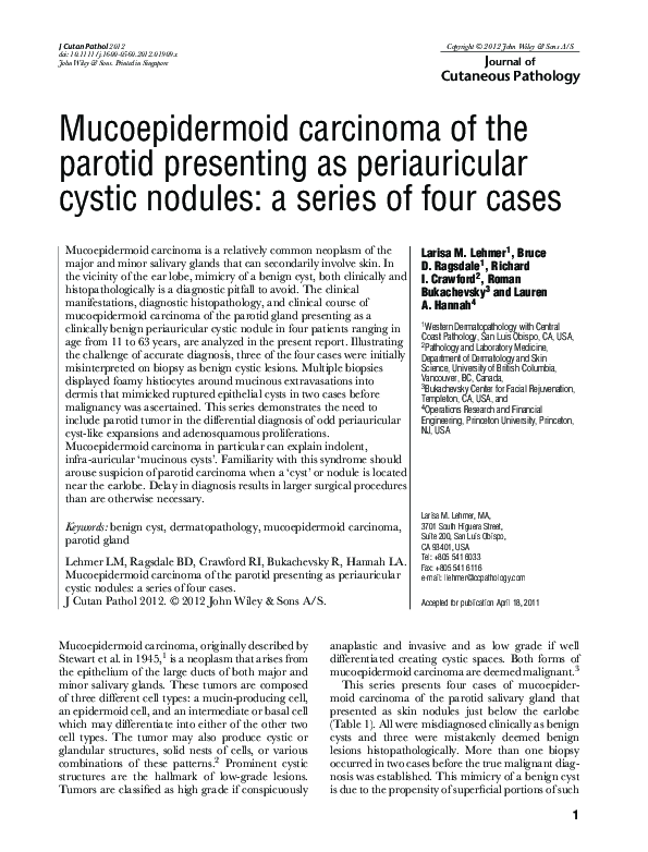 (PDF) Mucoepidermoid carcinoma of the parotid presenting as ...