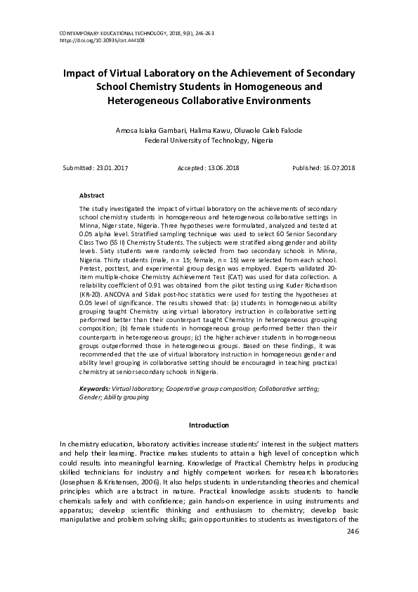 (PDF) Impact of Virtual Laboratory on the Achievement of Secondary ...