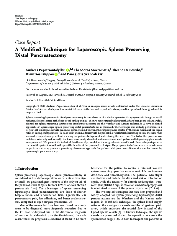 (PDF) A Modified Technique for Laparoscopic Spleen Preserving Distal ...