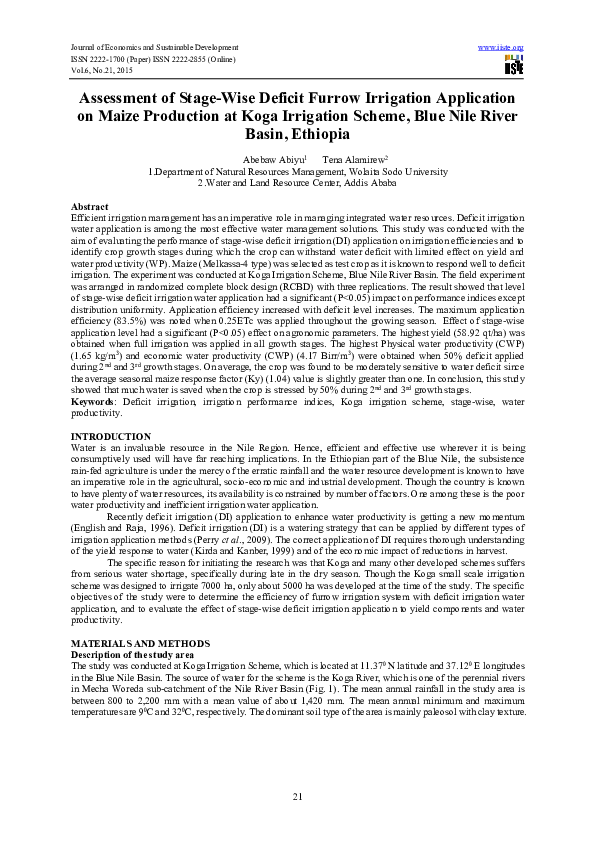 (PDF) Assessment of Stage-Wise Deficit Furrow Irrigation Application on ...
