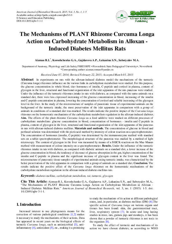 (PDF) The Mechanisms of PLANT Rhizome Curcuma Longa Action on ...