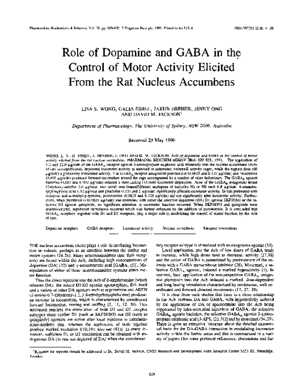 (PDF) Role of dopamine and GABA in the control of motor activity ...