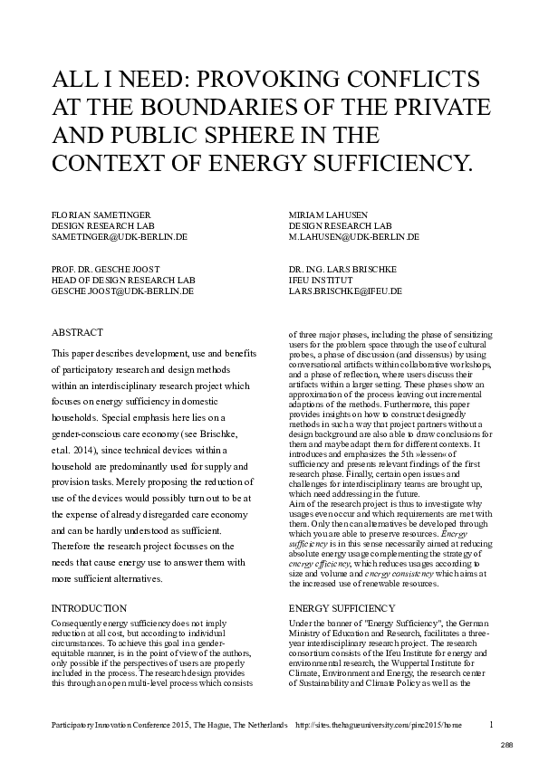 (PDF) All I Need: Provoking Conflicts at the Boundaries of the Private ...