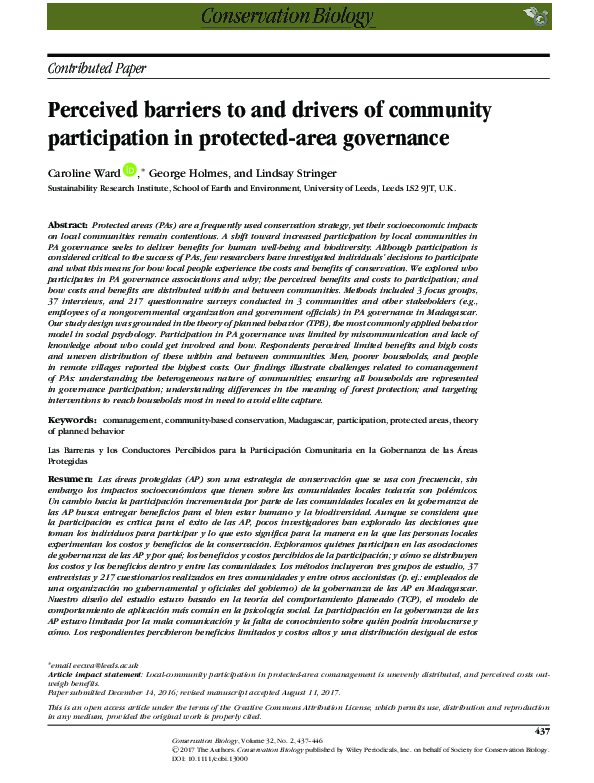 (PDF) Perceived barriers to and drivers of community participation in ...
