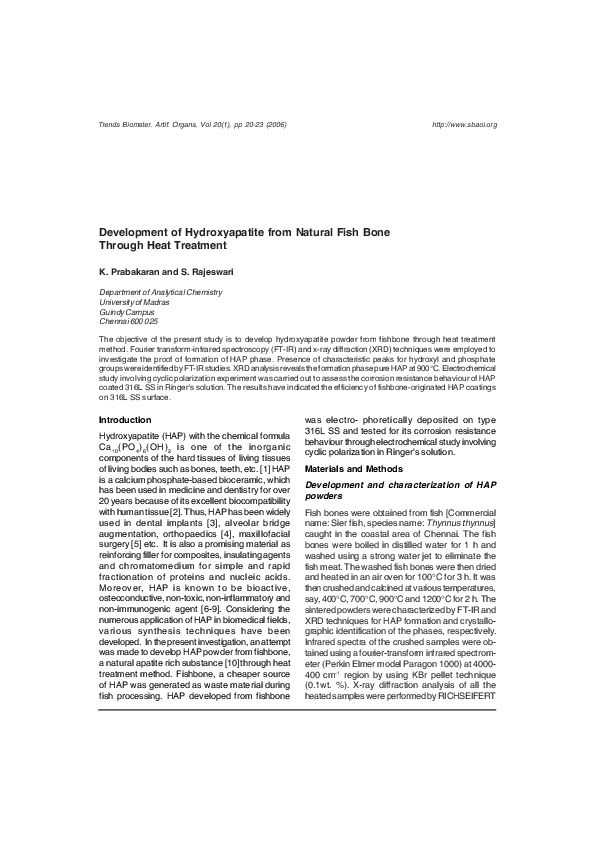 (PDF) Development of hydroxyapatite from natural fish bone through heat ...