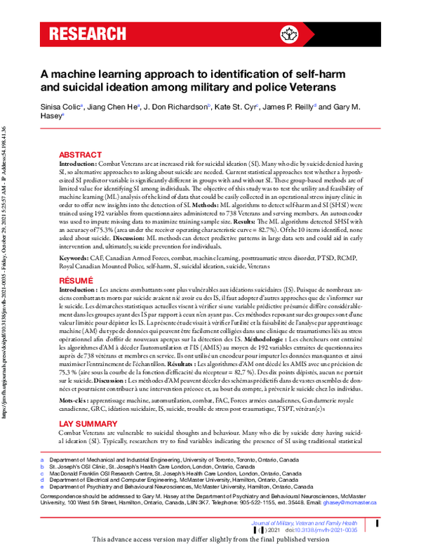 (PDF) A machine learning approach to identification of self-harm and ...