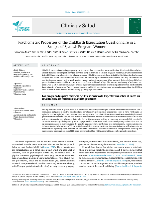 (PDF) Psychometric Properties of the Childbirth Expectation ...