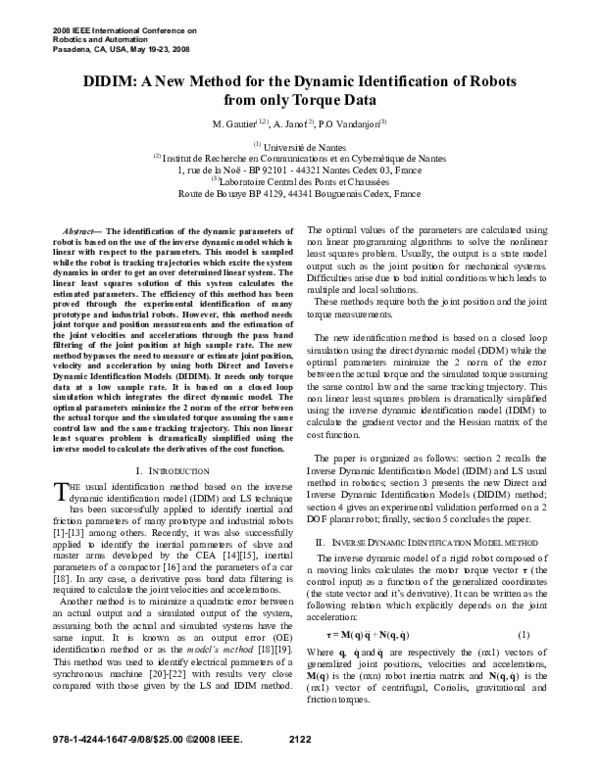 (PDF) DIDIM: A new method for the dynamic identification of robots from ...