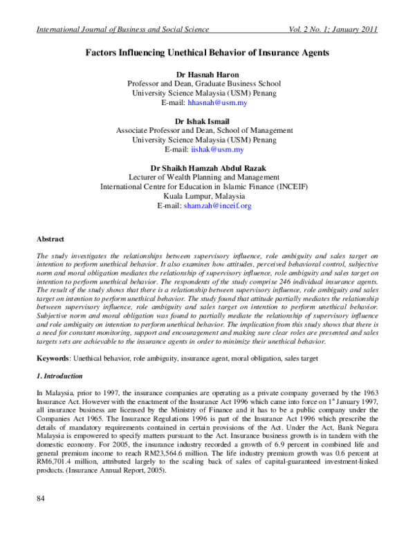 (PDF) Factors Influencing Behavior of Insurance Agents